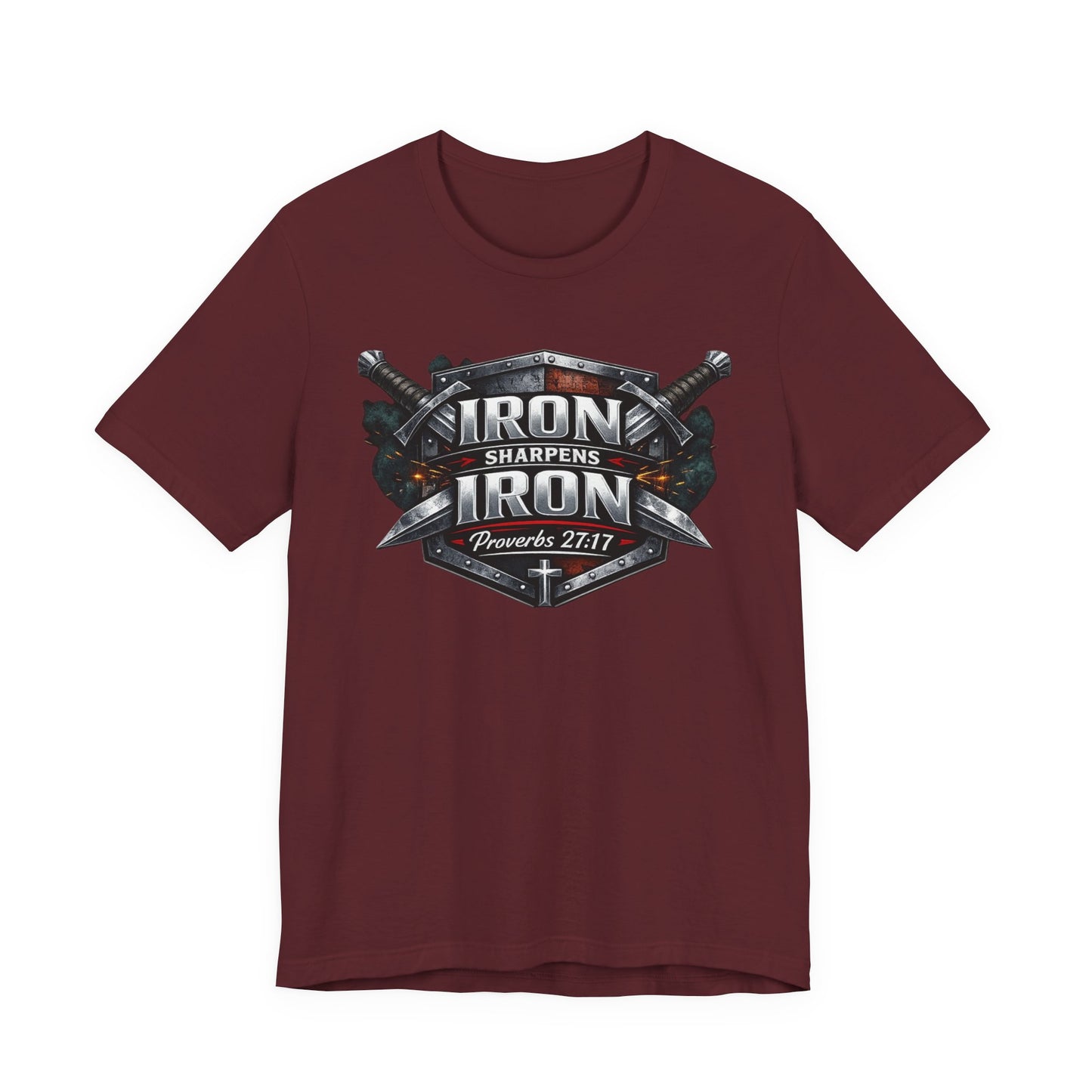 Iron Sharpens Iron T-Shirt — Faith-Based Proverbs 27:17 Graphic Tee