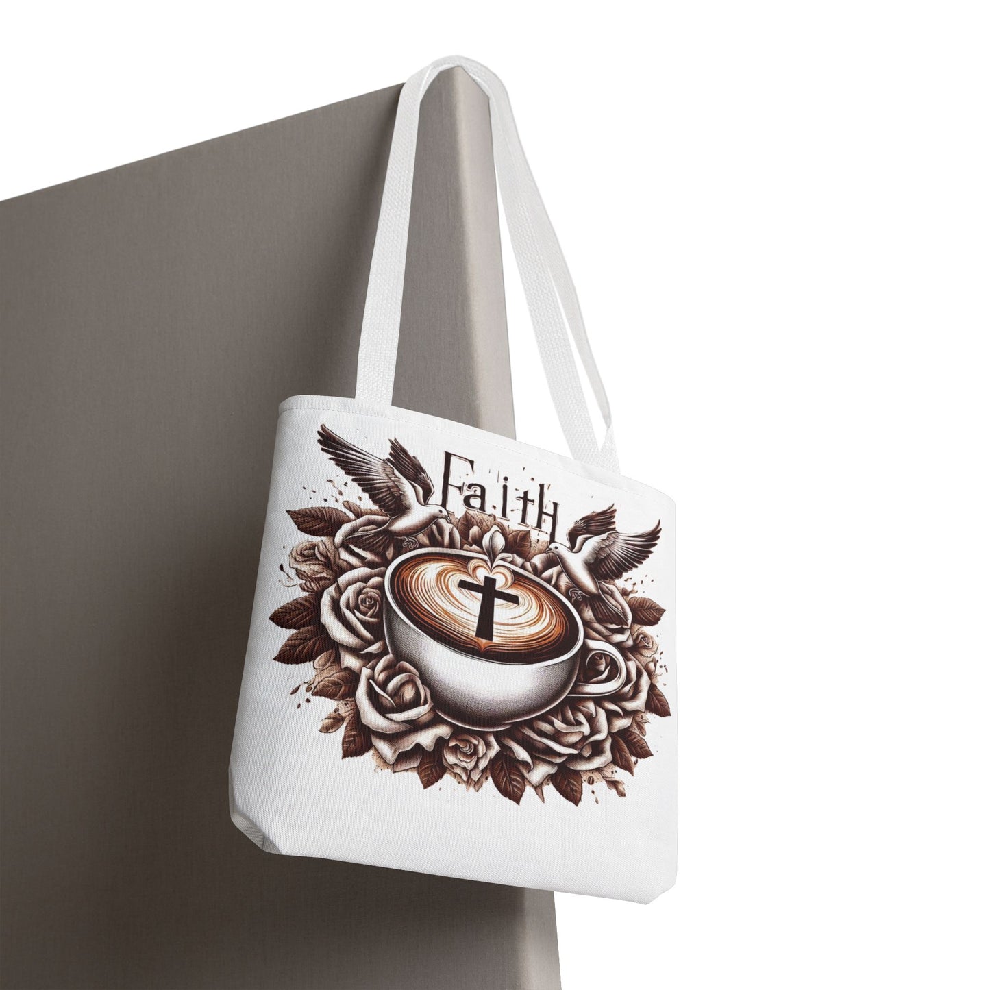 Tote Bag (AOP) "Faith and Coffee"