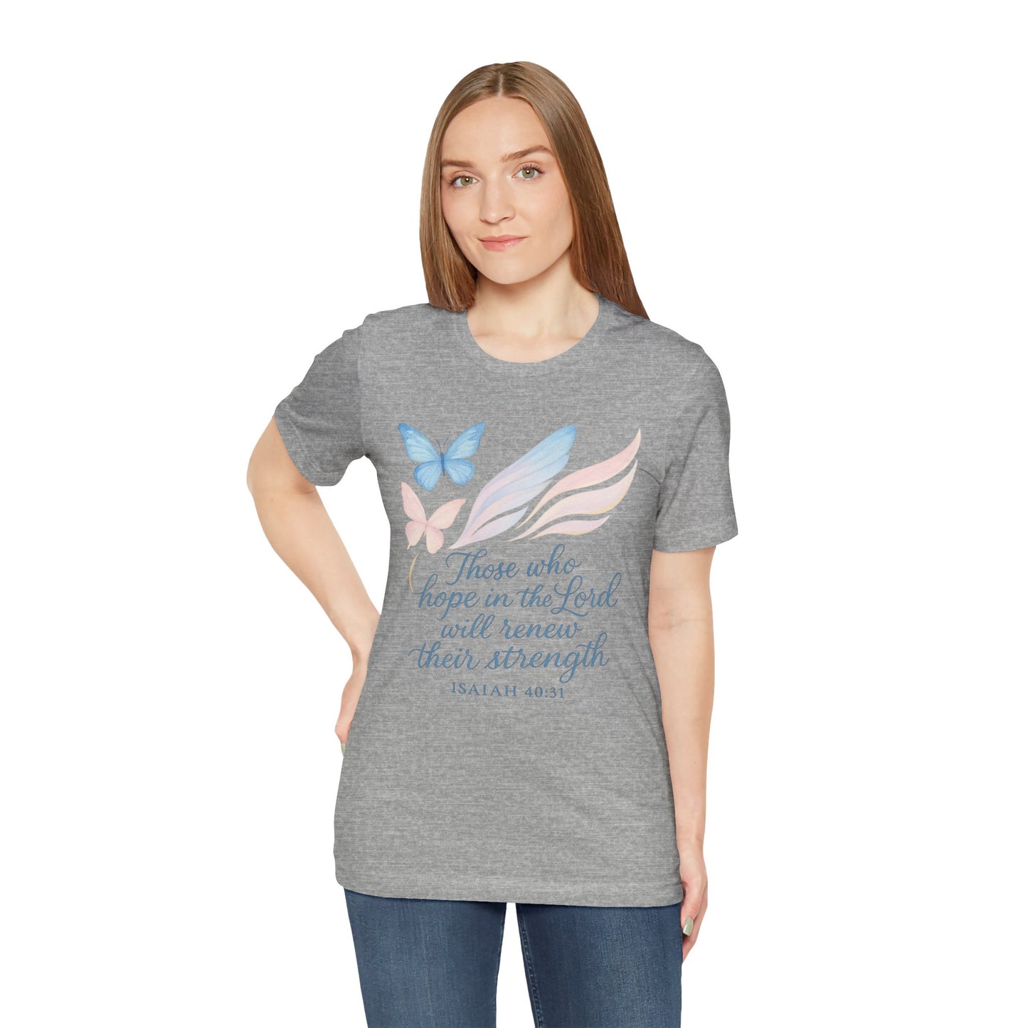 Inspirational Scripture T-Shirt – "Those Who Hope in the Lord" Isaiah 40:31, Pastel Butterflies
