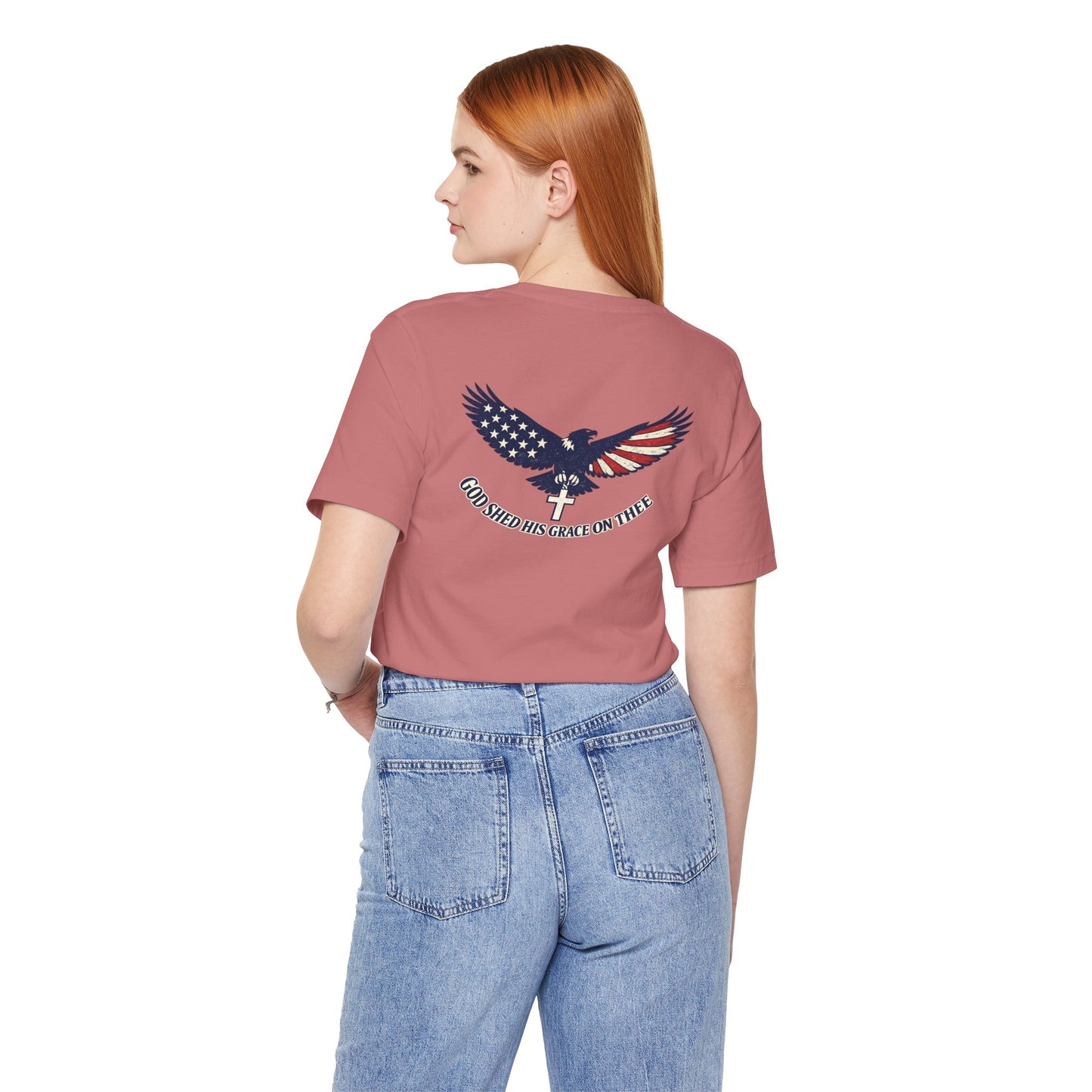 Patriotic Eagle T‑Shirt — "God Shed His Grace on Thee" Back Graphic Tee