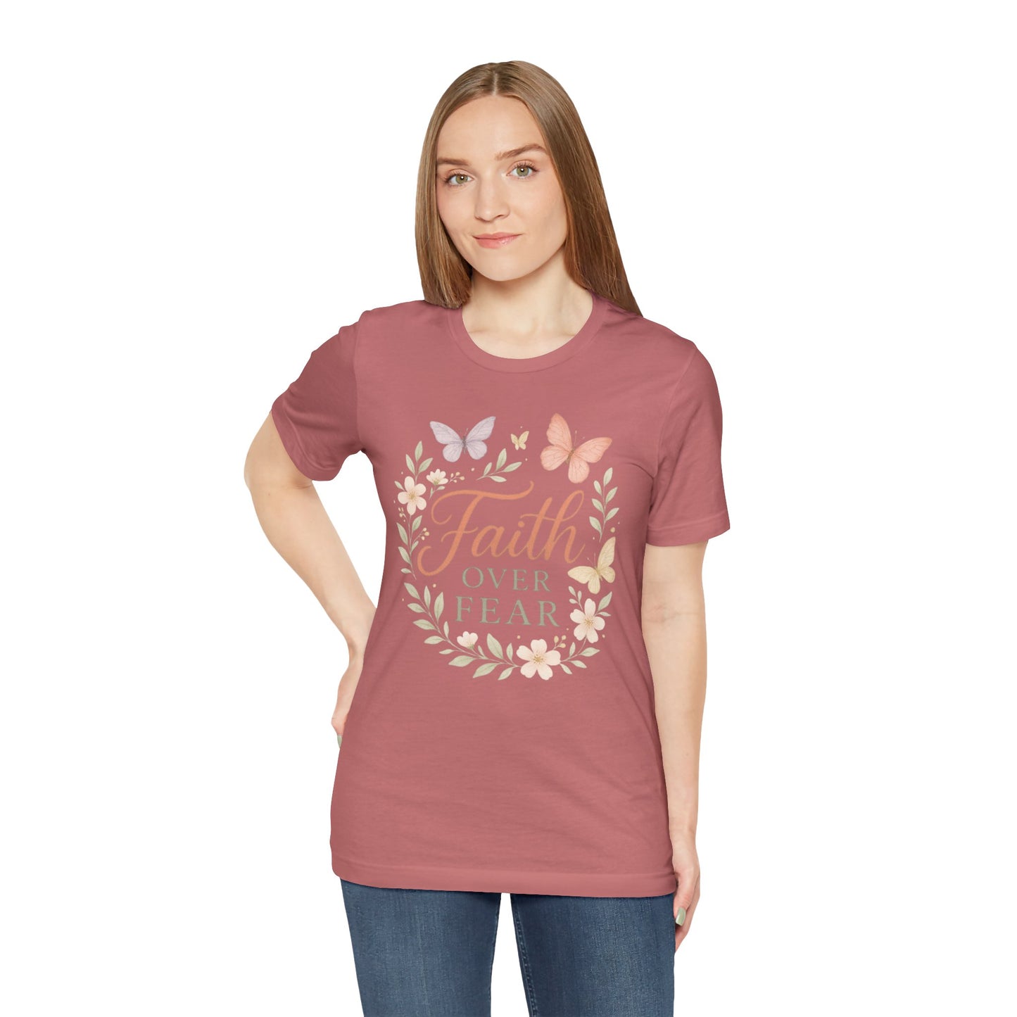 Faith Over Fear T-Shirt — Floral Butterfly Inspirational Tee