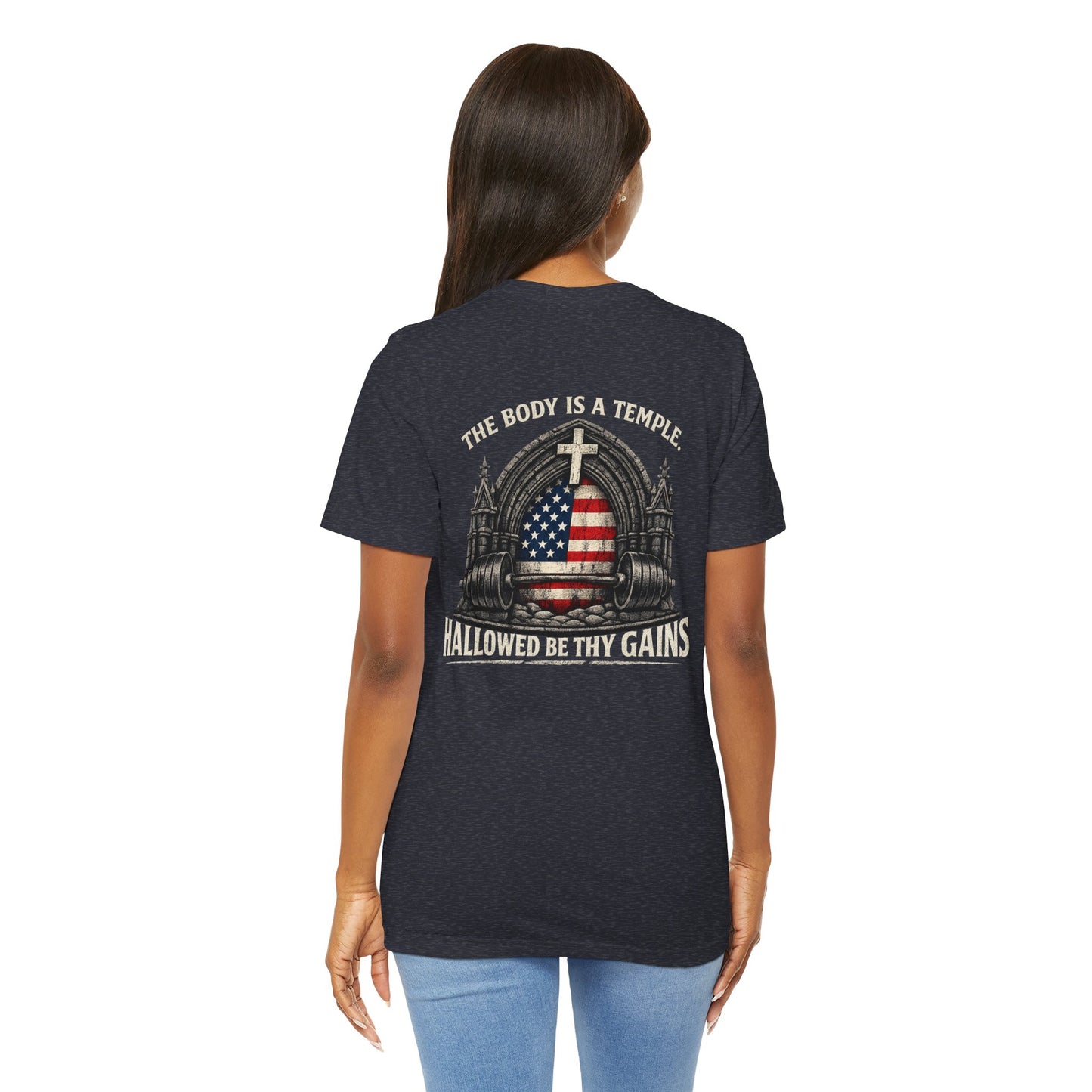Patriotic Gym Tee — “The Body Is a Temple” American Flag Fitness T-Shirt