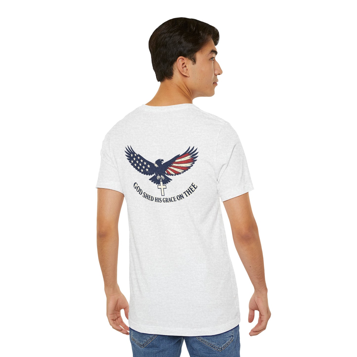 Patriotic Eagle T‑Shirt — "God Shed His Grace on Thee" Back Graphic Tee