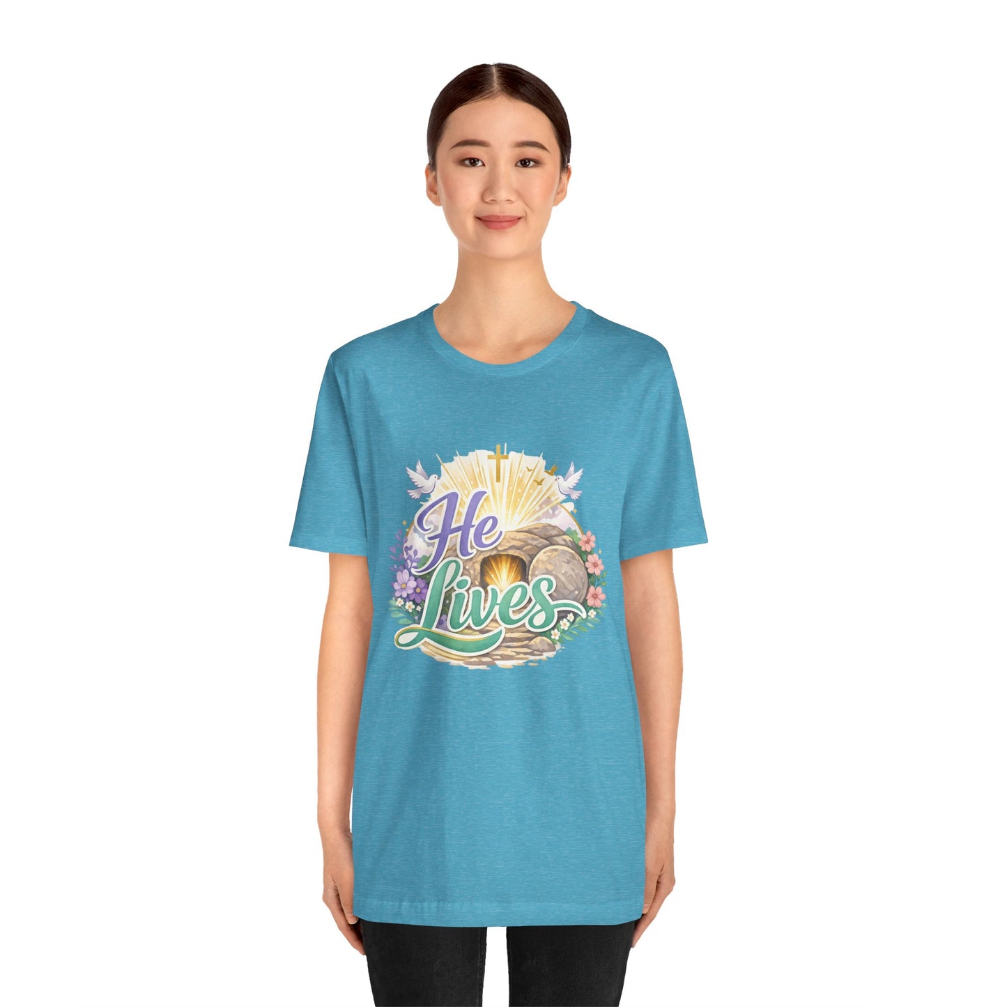 He Lives Jesus Tomb Tee — Christian Easter T‑Shirt