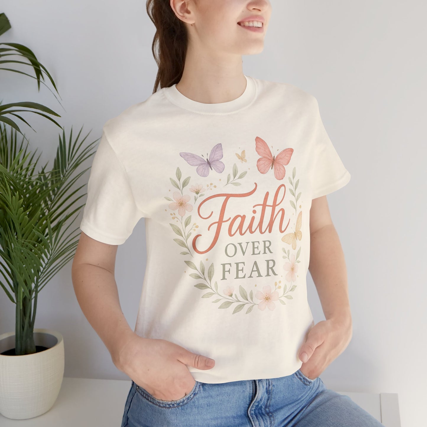 Faith Over Fear T-Shirt — Floral Butterfly Inspirational Tee