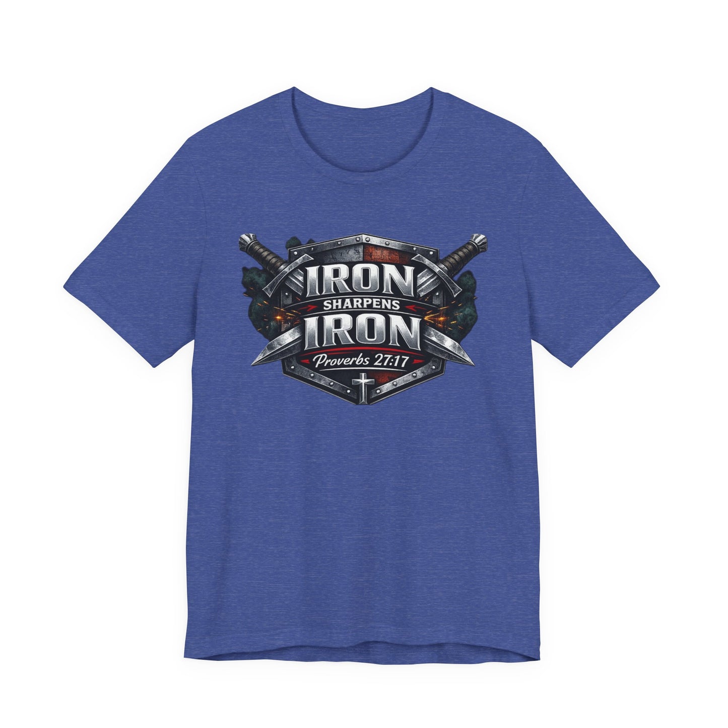 Iron Sharpens Iron T-Shirt — Faith-Based Proverbs 27:17 Graphic Tee