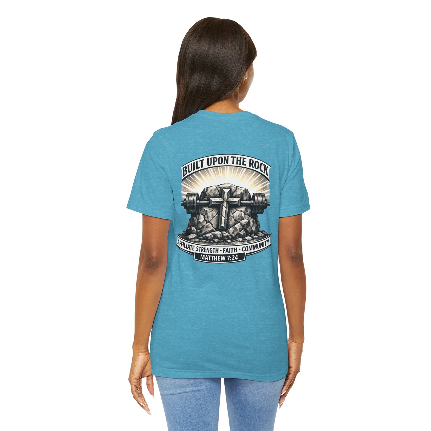 Built Upon the Rock T‑Shirt — Christian Faith Matthew 7:24 Graphic Tee
