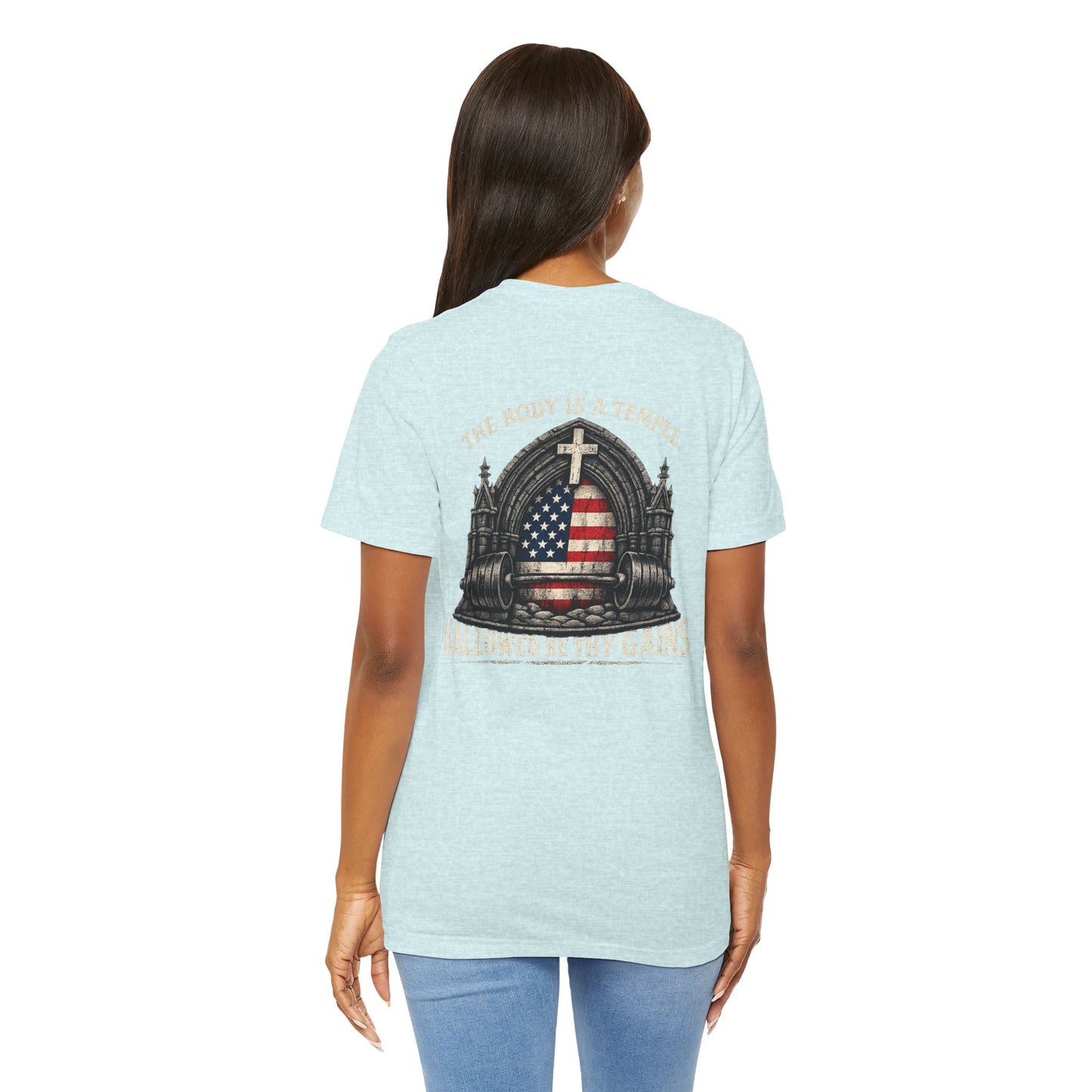 Patriotic Gym Tee — “The Body Is a Temple” American Flag Fitness T-Shirt