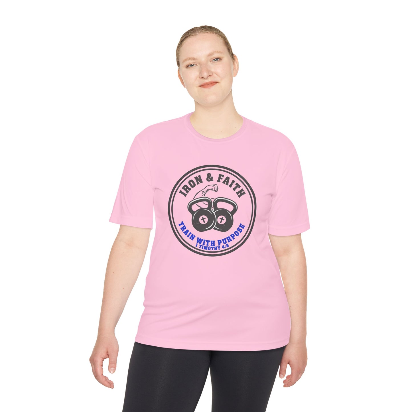 Iron & Faith Training Tee — 1 Timothy 4:8 Workout Shirt