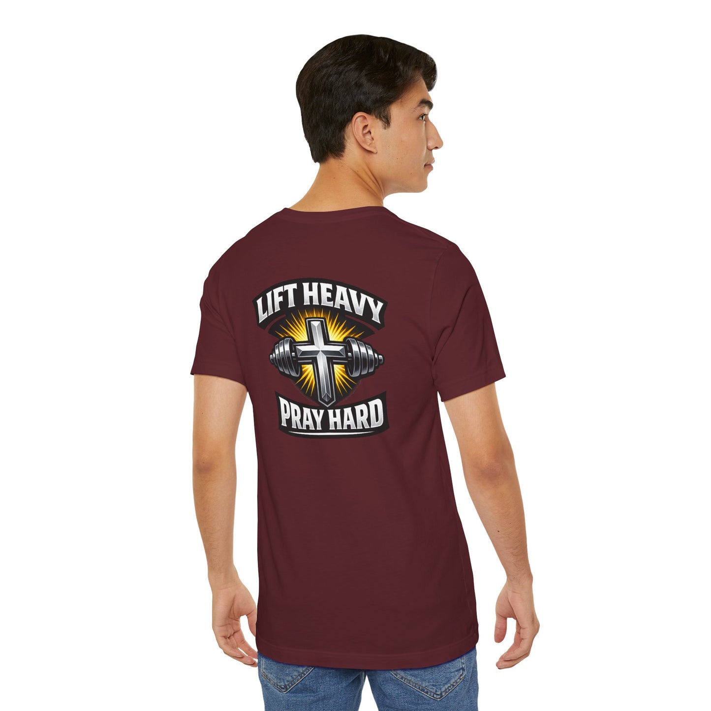 Lift Heavy Pray Hard T‑Shirt — Christian Fitness Gym Tee