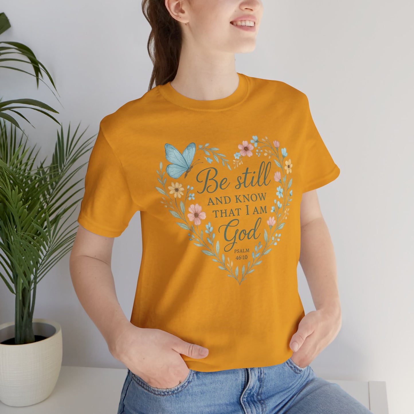 Christian Tee — "Be Still and Know That I Am God" Floral Heart Shirt