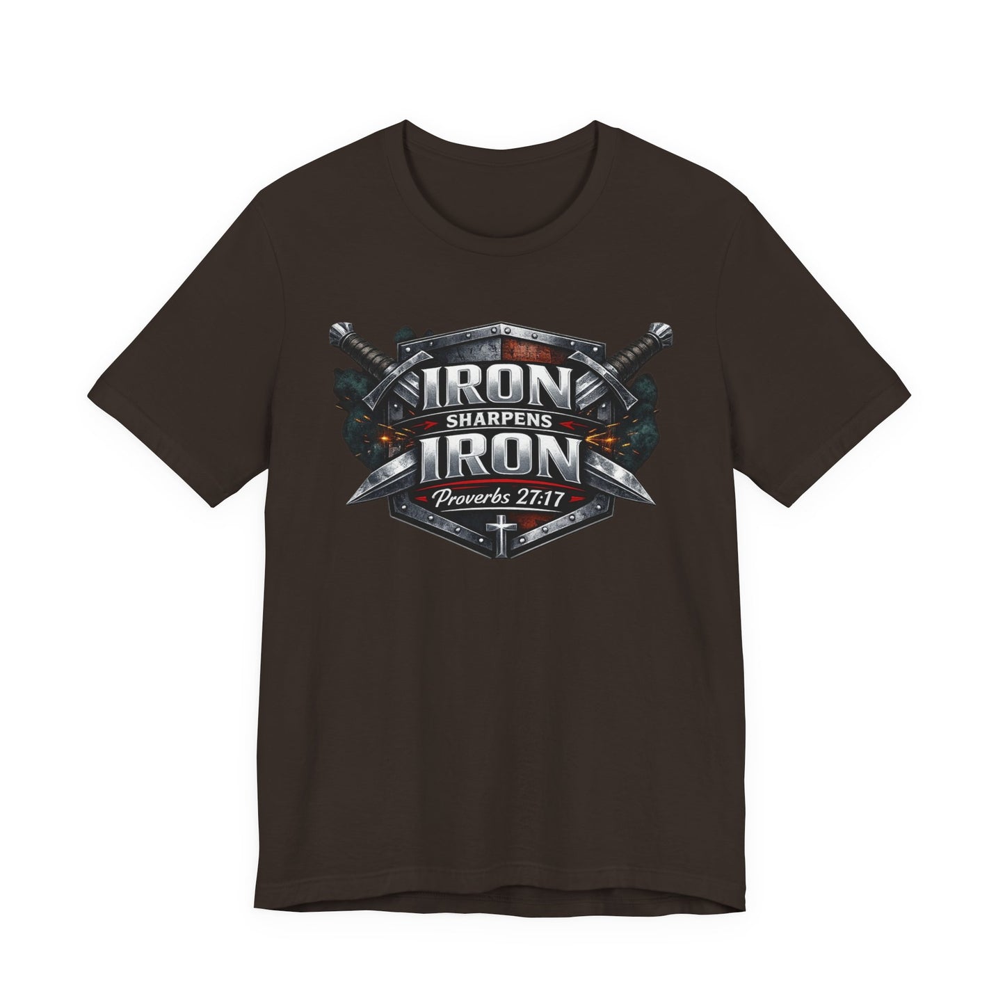 Iron Sharpens Iron T-Shirt — Faith-Based Proverbs 27:17 Graphic Tee