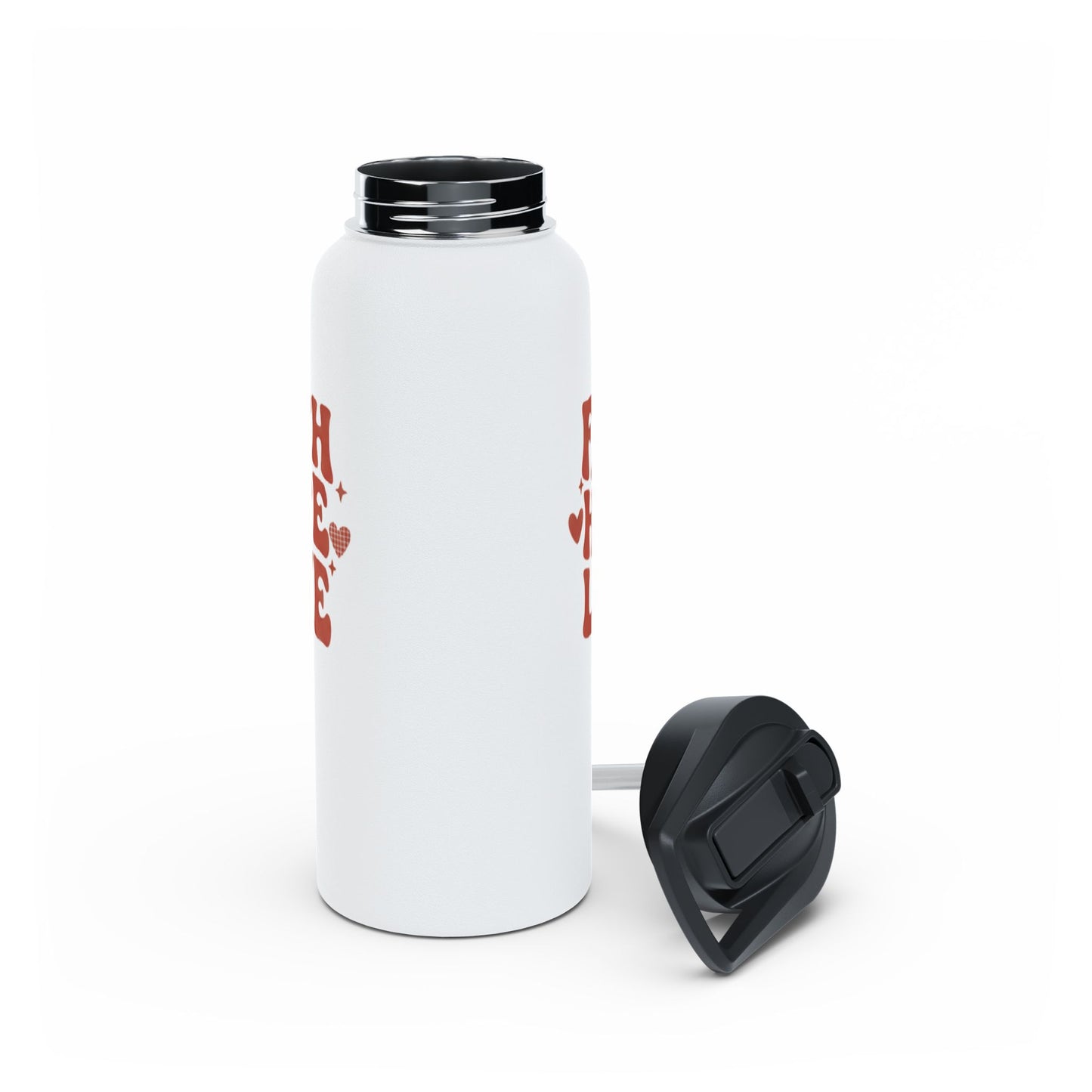 Faith Hope Love Stainless Steel Water Bottle — Retro Heart Typography