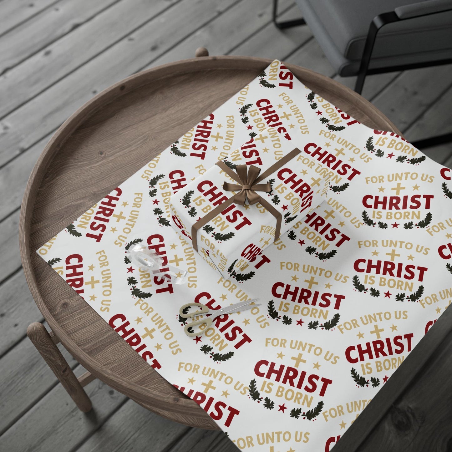 Christmas Wrapping Paper — "FOR UNTO US CHRIST IS BORN" Religious Gift Wrap