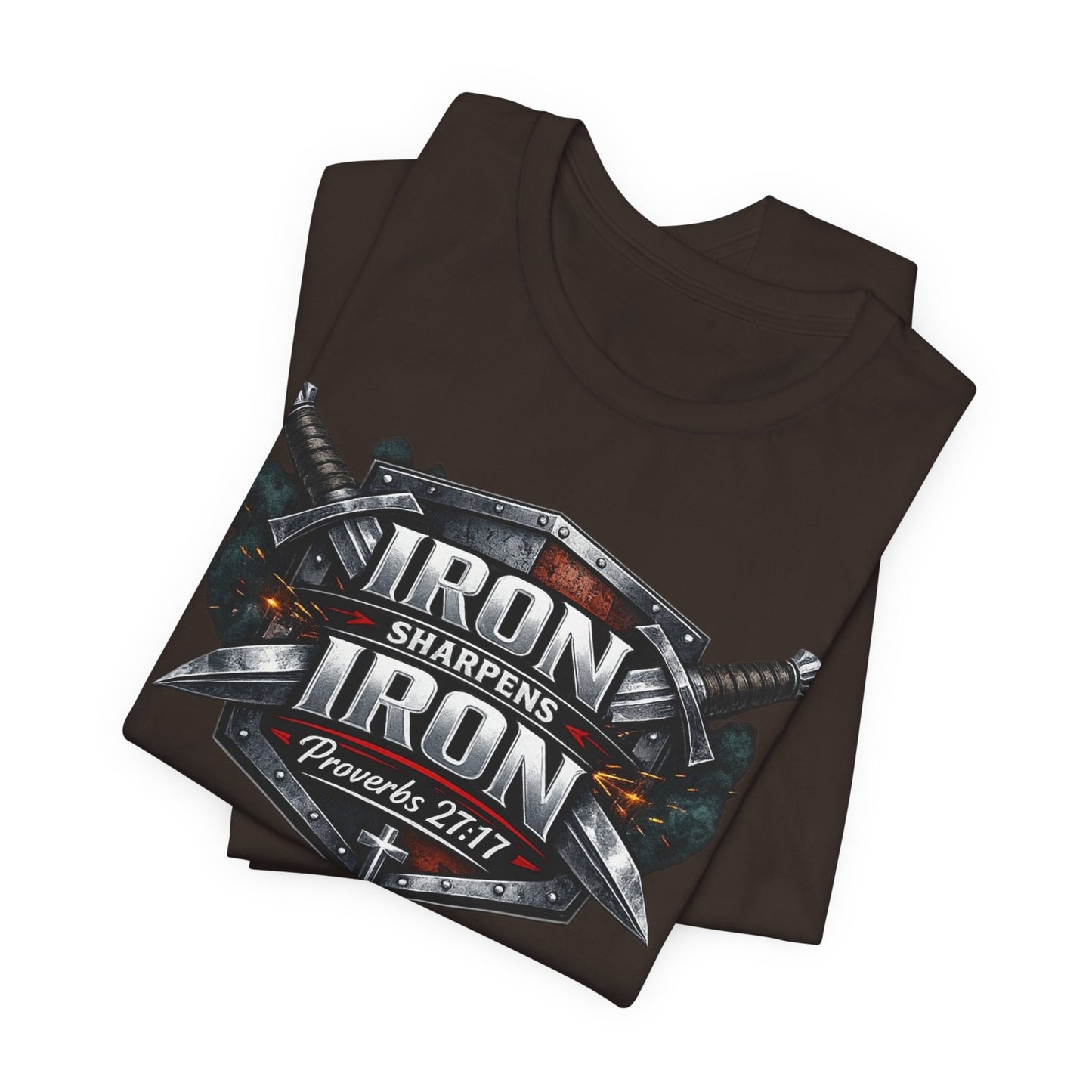 Iron Sharpens Iron T-Shirt — Faith-Based Proverbs 27:17 Graphic Tee