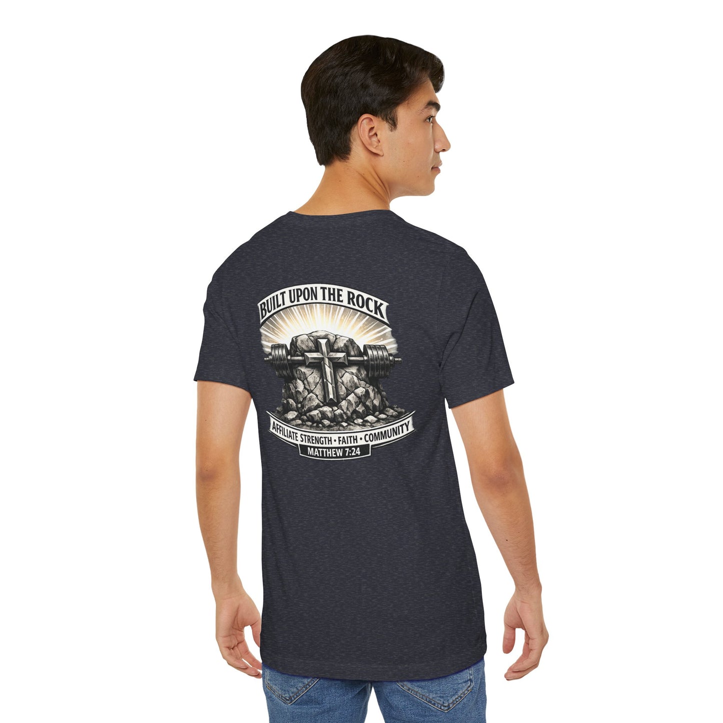 Built Upon the Rock T‑Shirt — Christian Faith Matthew 7:24 Graphic Tee