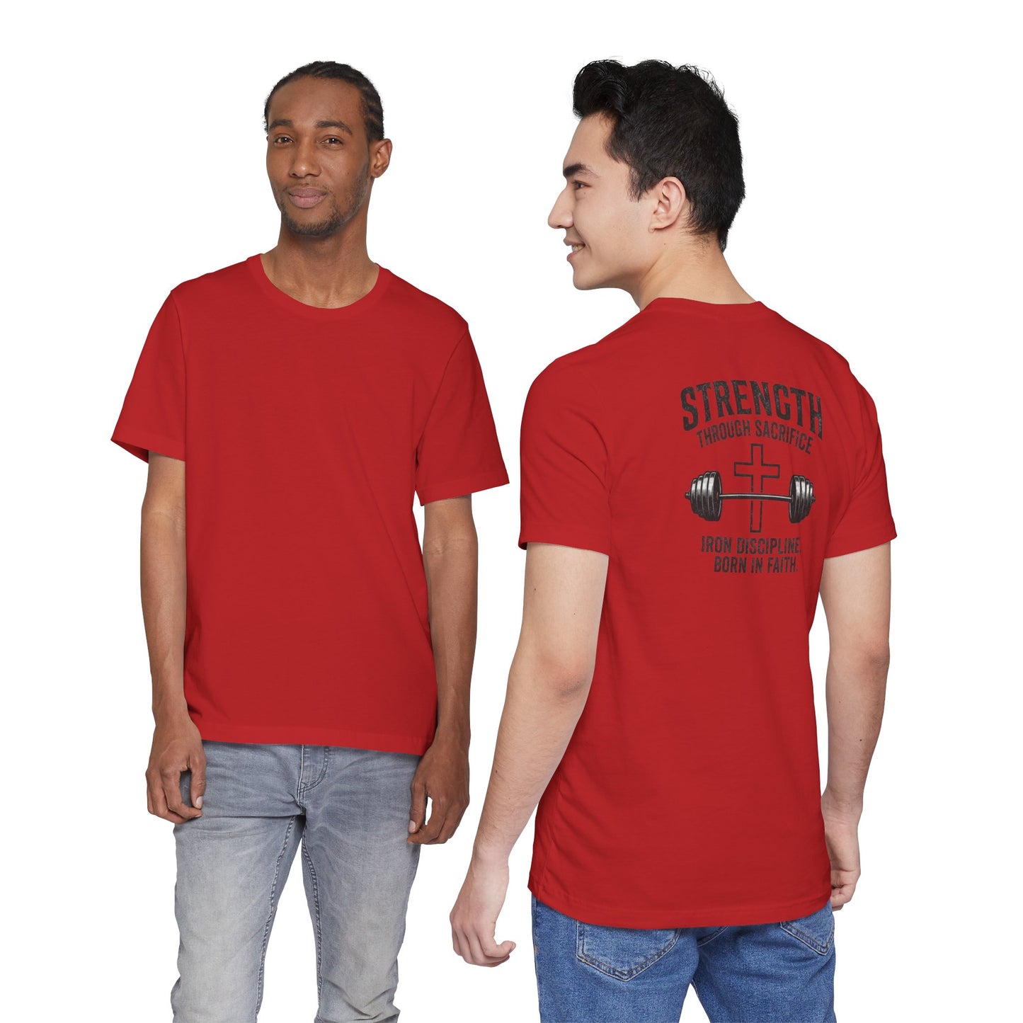 Strength Through Sacrifice Tee — Faith & Fitness Workout T‑Shirt