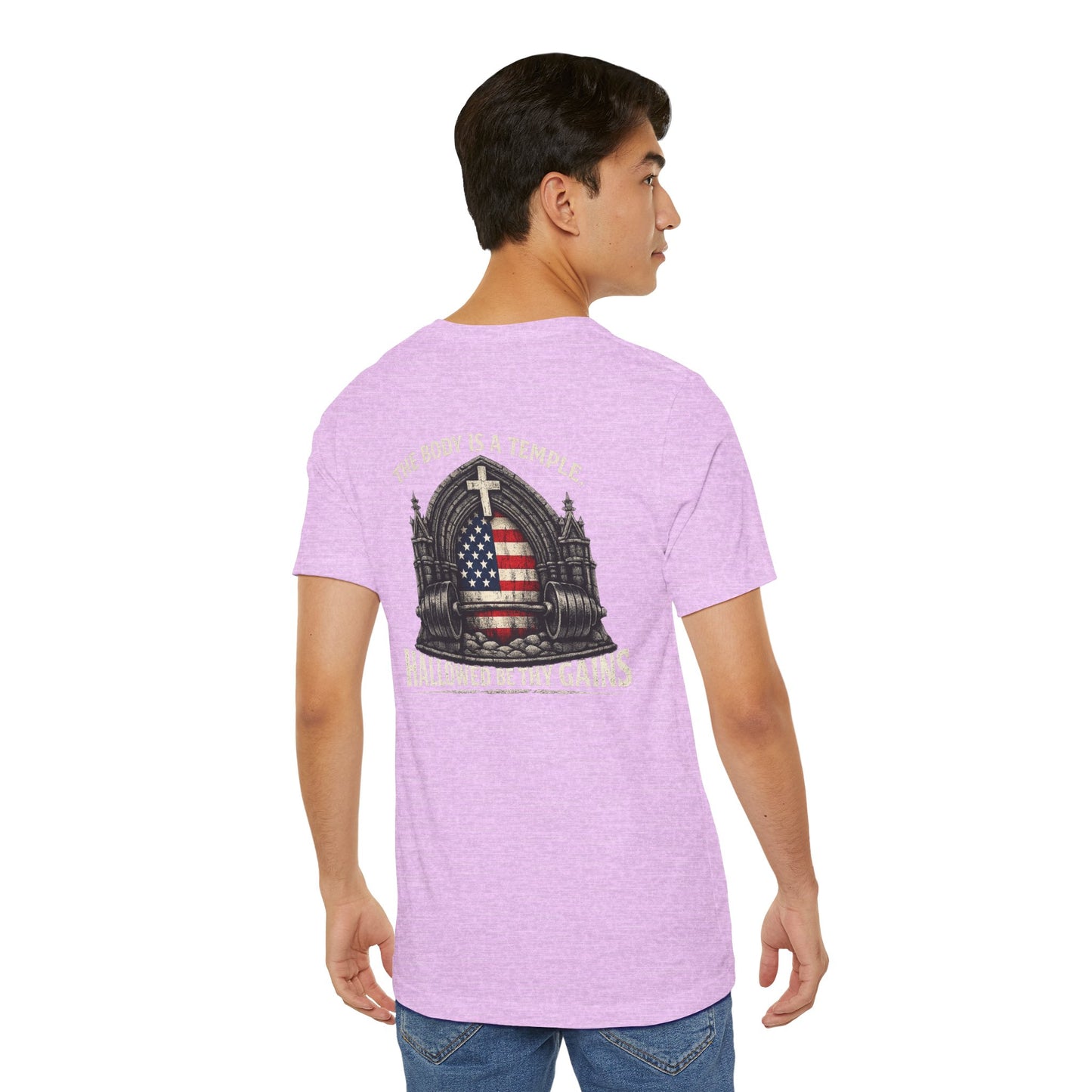 Patriotic Gym Tee — “The Body Is a Temple” American Flag Fitness T-Shirt