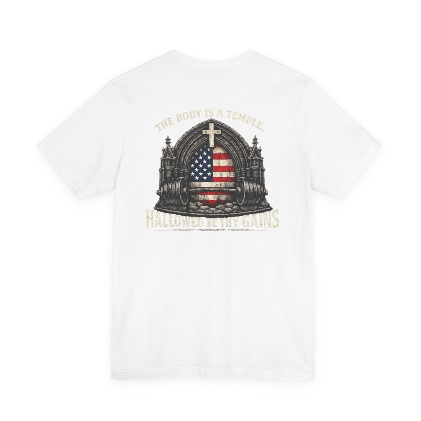 Patriotic Gym Tee — “The Body Is a Temple” American Flag Fitness T-Shirt