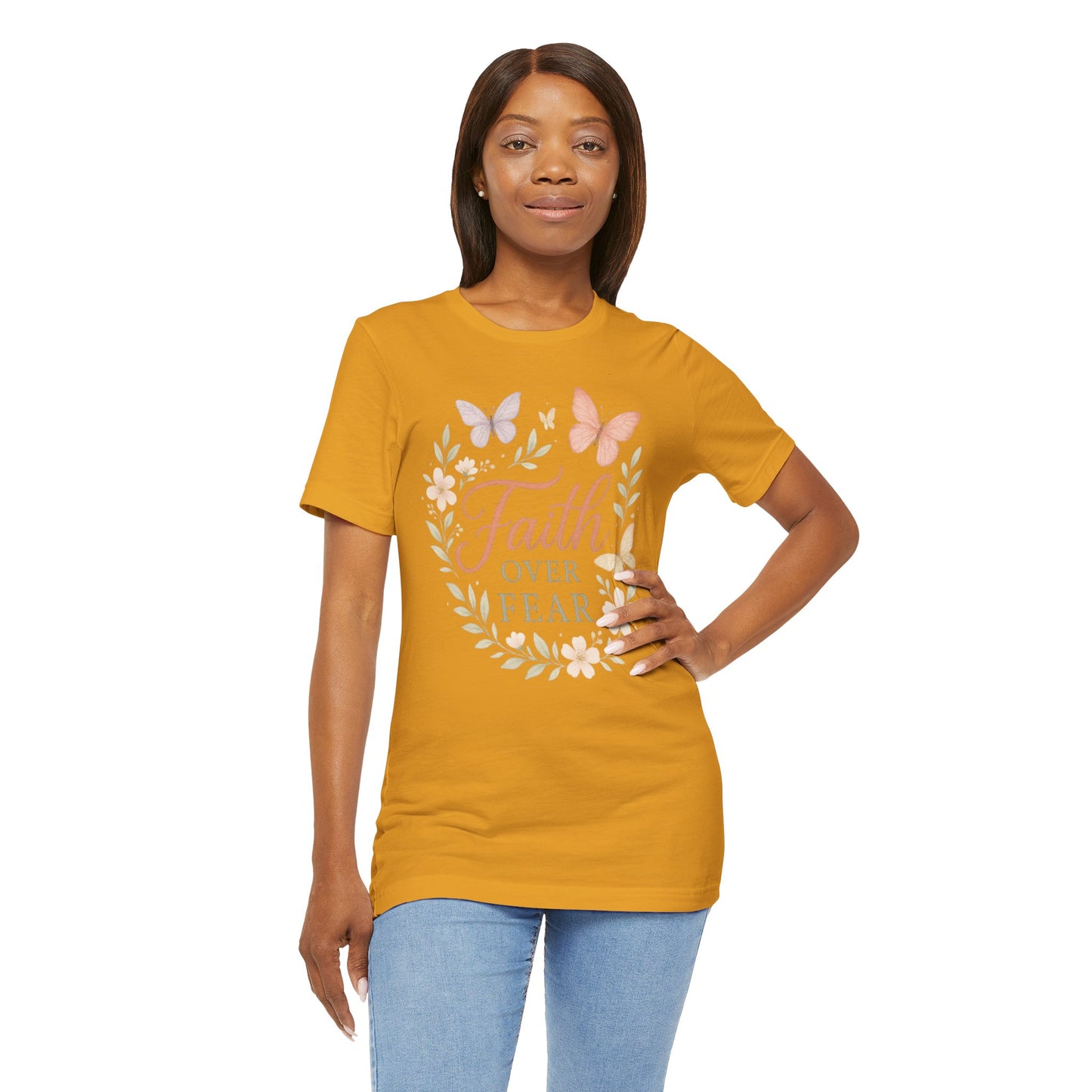 Faith Over Fear T-Shirt — Floral Butterfly Inspirational Tee