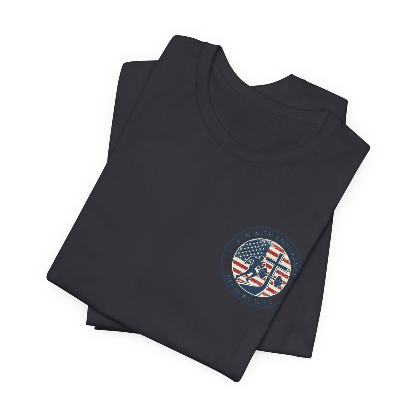 Hebrews 12:1-2 'Run With Endurance' T-Shirt — Inspirational Christian Tee