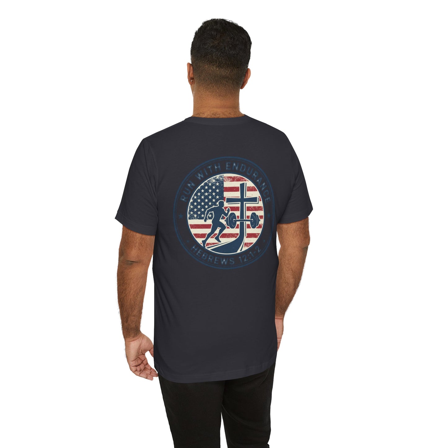 Hebrews 12:1-2 'Run With Endurance' T-Shirt — Inspirational Christian Tee