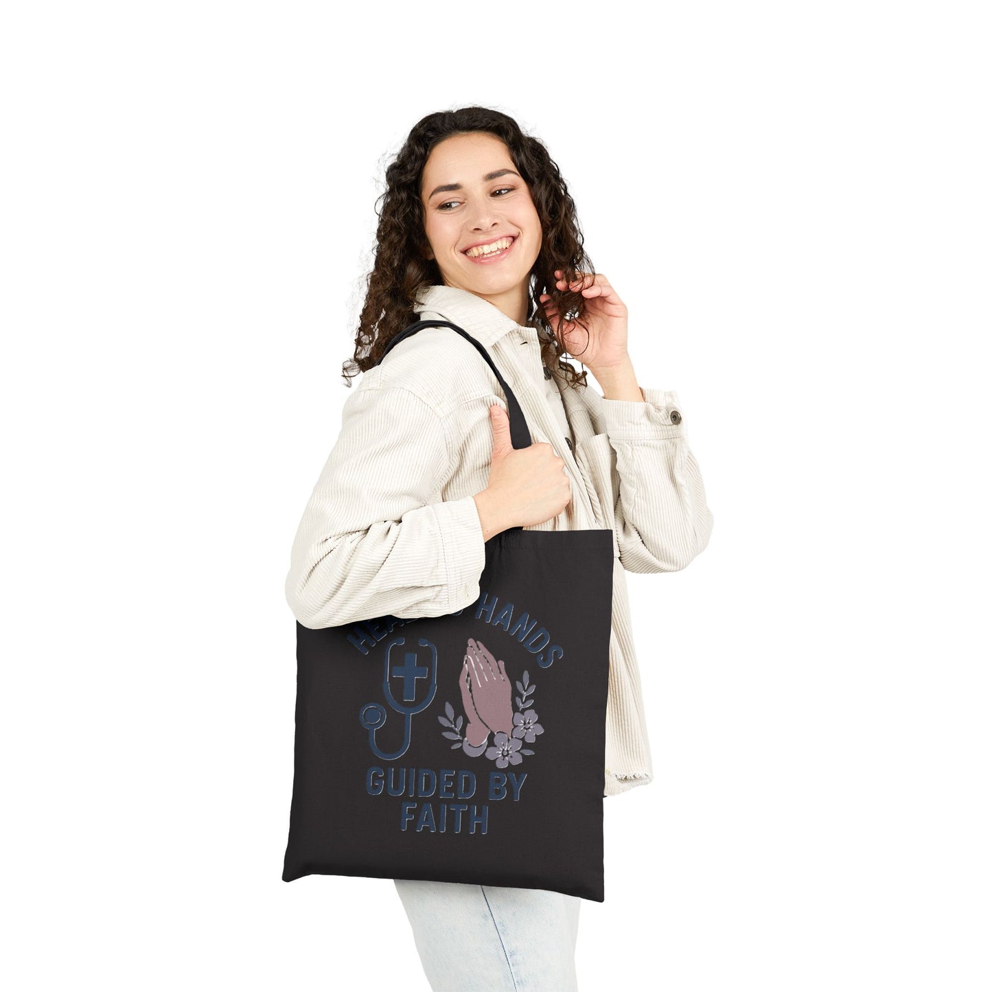 Healing Hands Guided by Faith Cotton Canvas Tote Bag