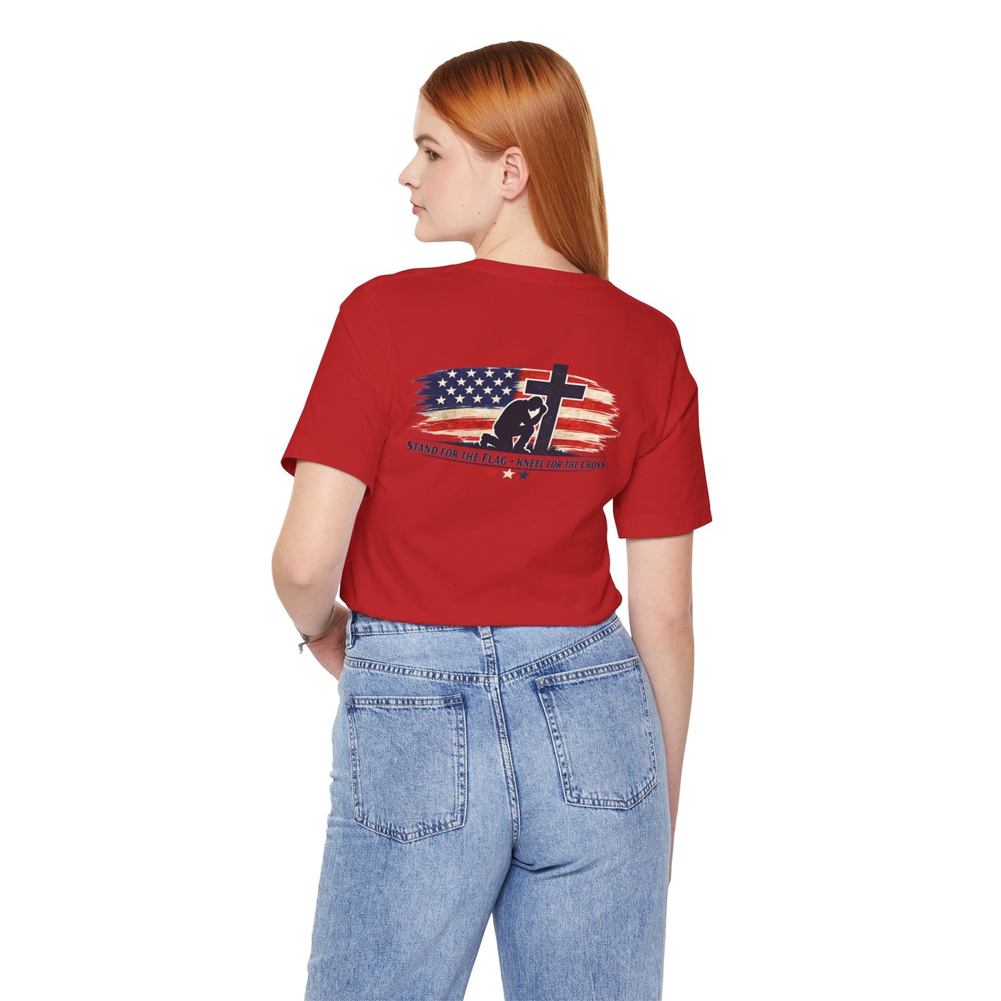 Patriotic Cross Tee – "Stand for the Flag, Kneel for the Cross" Short Sleeve T-Shirt