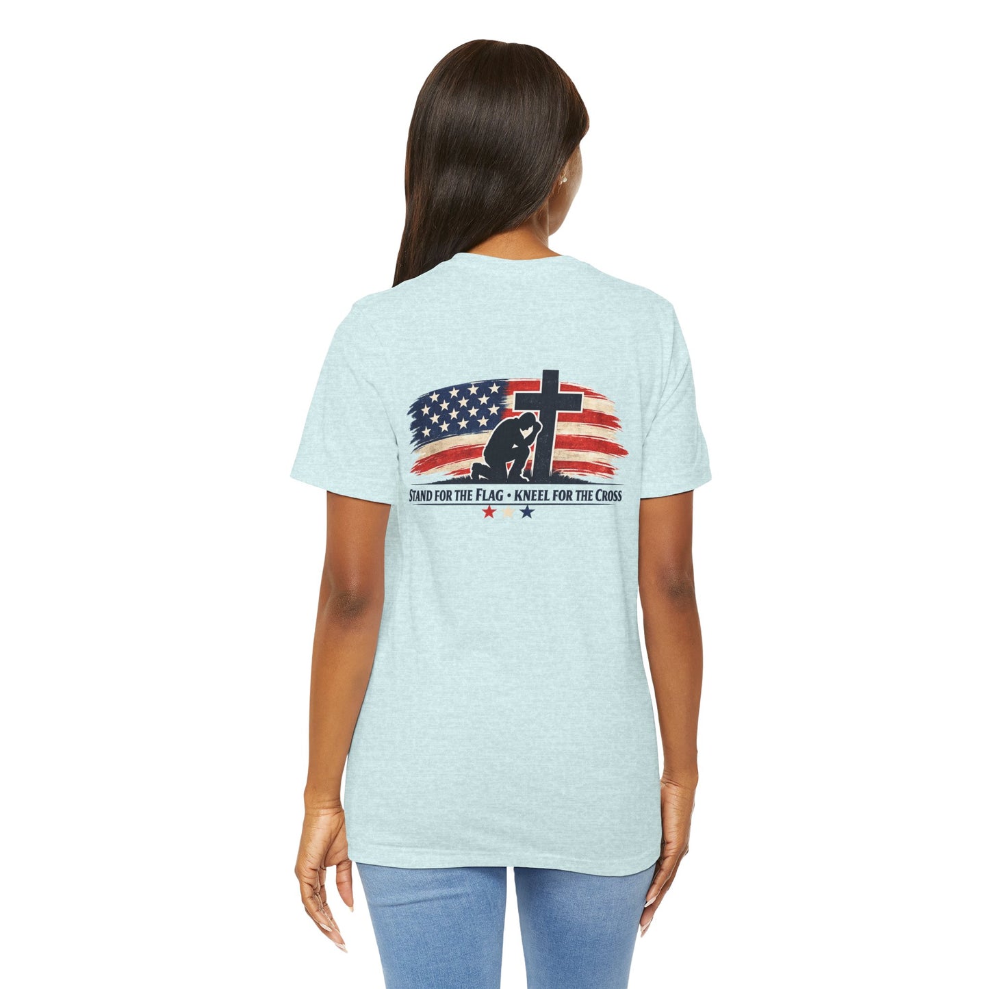 Patriotic Cross Tee – "Stand for the Flag, Kneel for the Cross" Short Sleeve T-Shirt