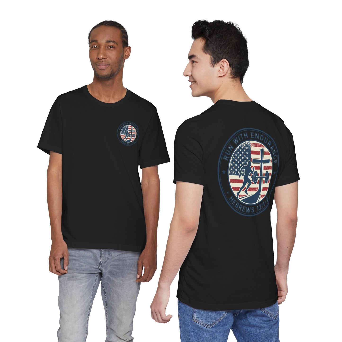 Hebrews 12:1-2 'Run With Endurance' T-Shirt — Inspirational Christian Tee