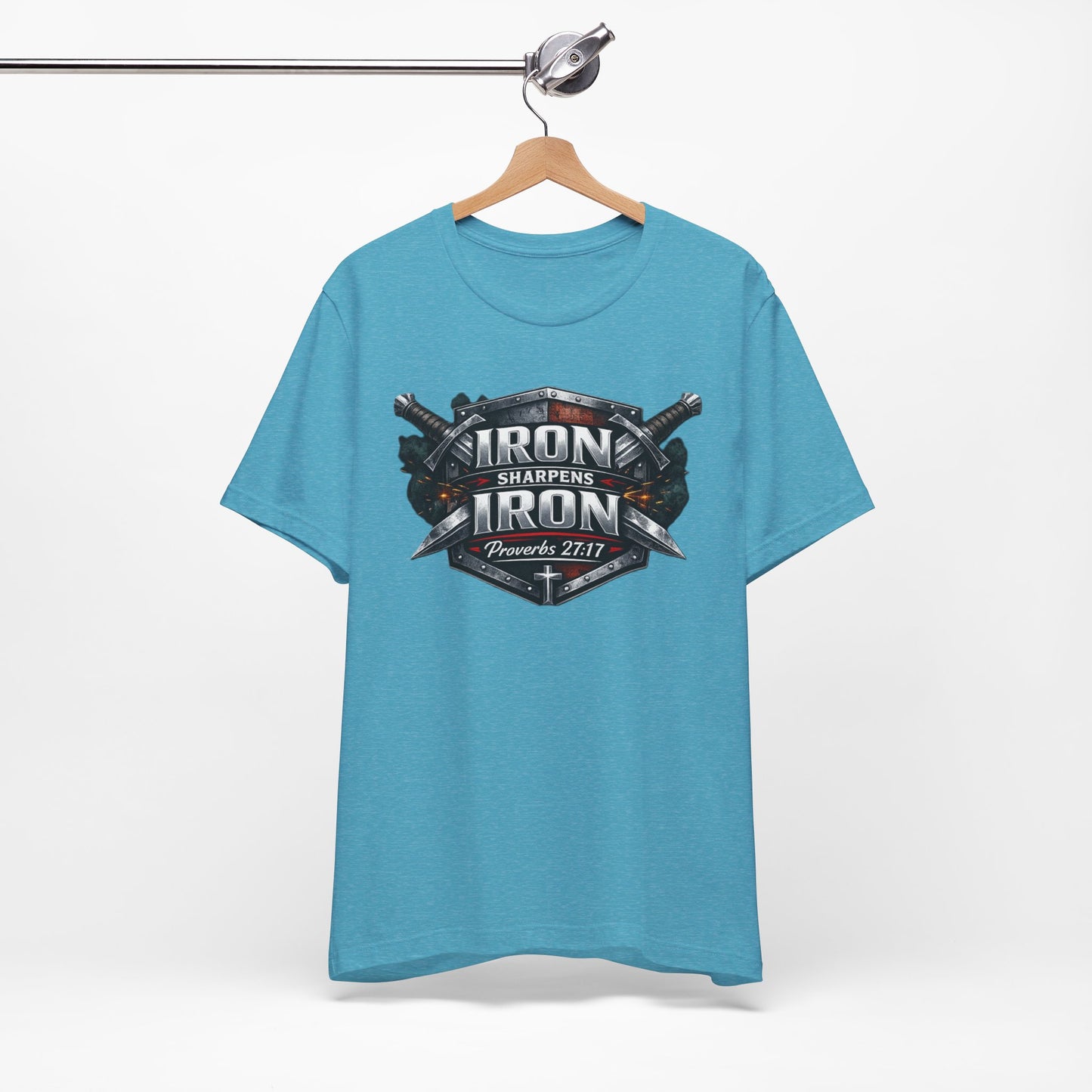 Iron Sharpens Iron T-Shirt — Faith-Based Proverbs 27:17 Graphic Tee