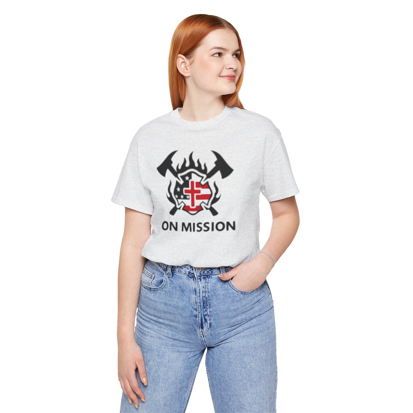 On Mission Christian Cross & American Flag T‑Shirt