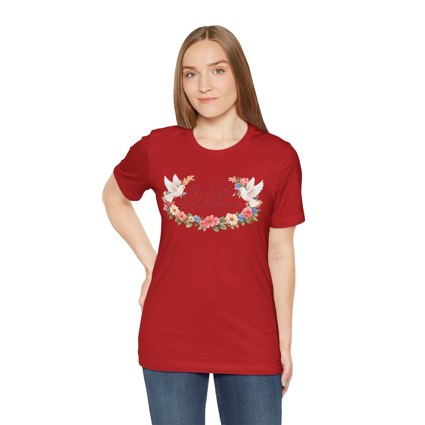 Her Faith Speaks Generations T-Shirt — Floral Christian Inspirational Tee
