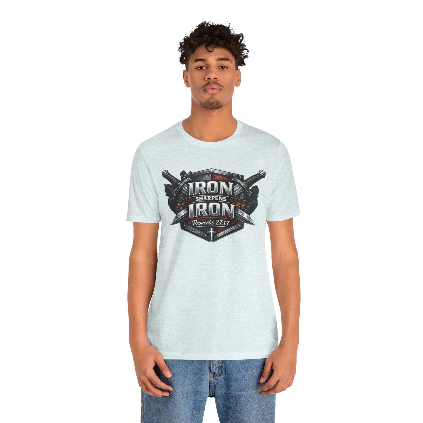 Iron Sharpens Iron T-Shirt — Faith-Based Proverbs 27:17 Graphic Tee