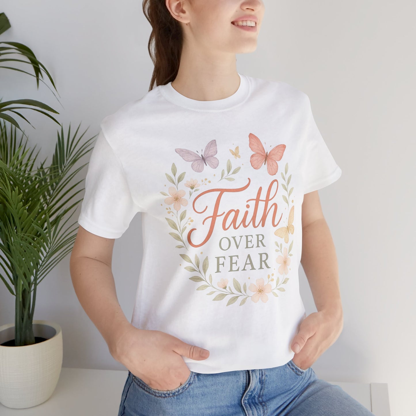 Faith Over Fear T-Shirt — Floral Butterfly Inspirational Tee
