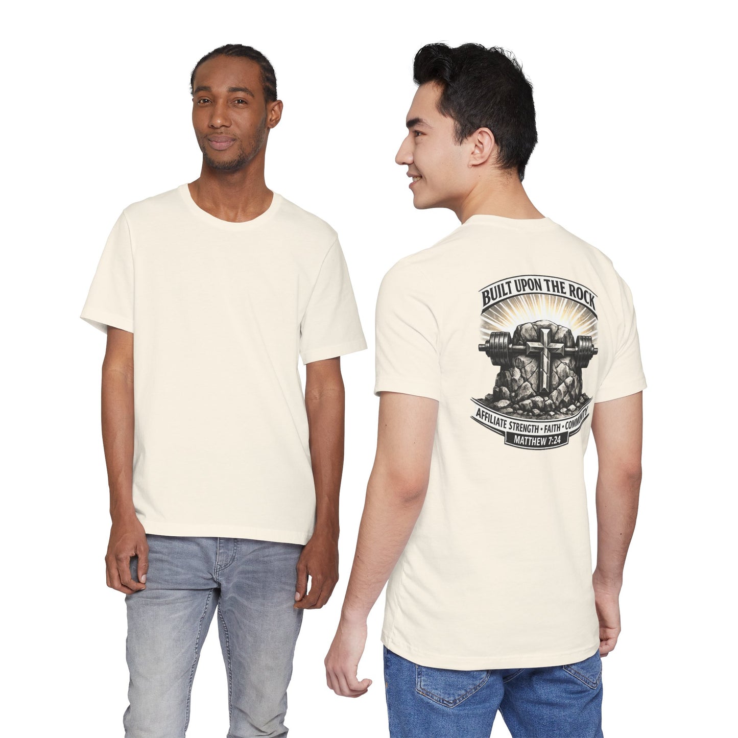 Built Upon the Rock T‑Shirt — Christian Faith Matthew 7:24 Graphic Tee