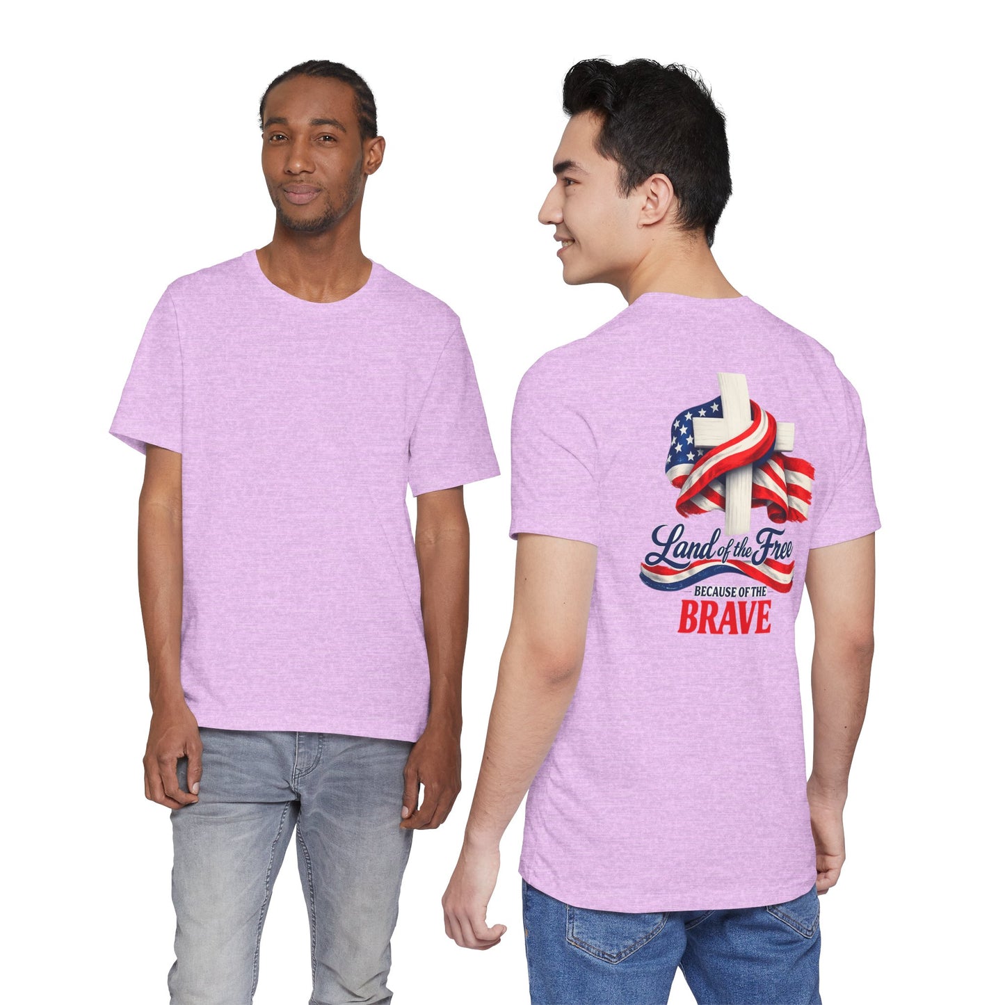 Land of the Free Because of the Brave Tee - Patriotic American Flag Cross T-Shirt