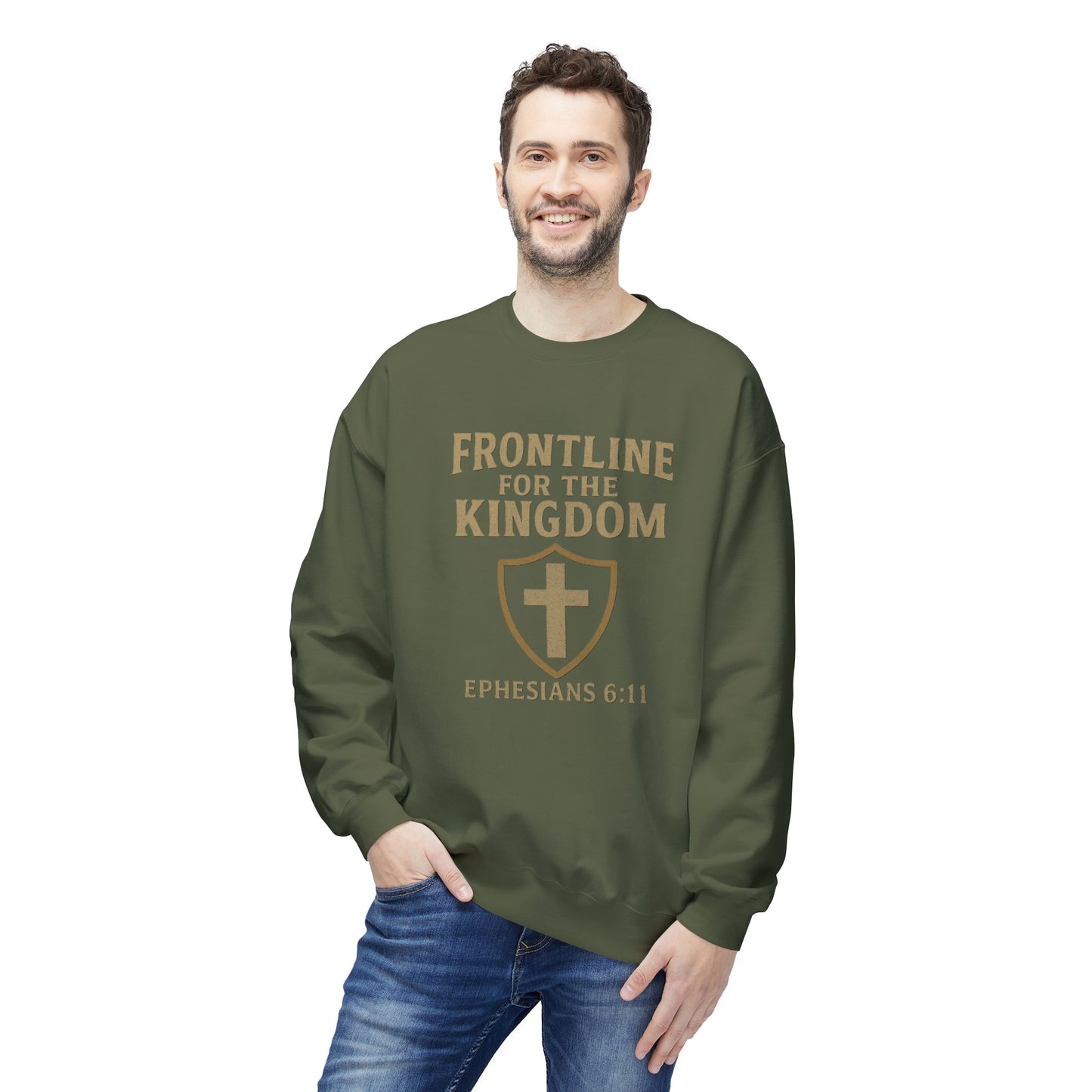Fleece Sweatshirt - Bible Verse EPHESIANS 6:11 'FRONTLINE FOR THE KINGDOM'