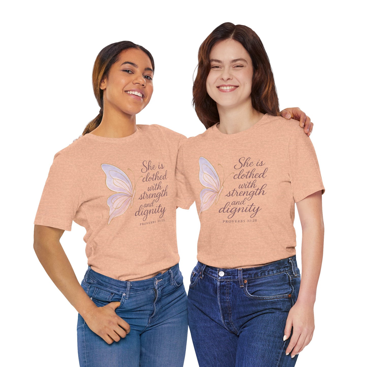 Inspirational "She is clothed with strength and dignity" Butterfly T-Shirt