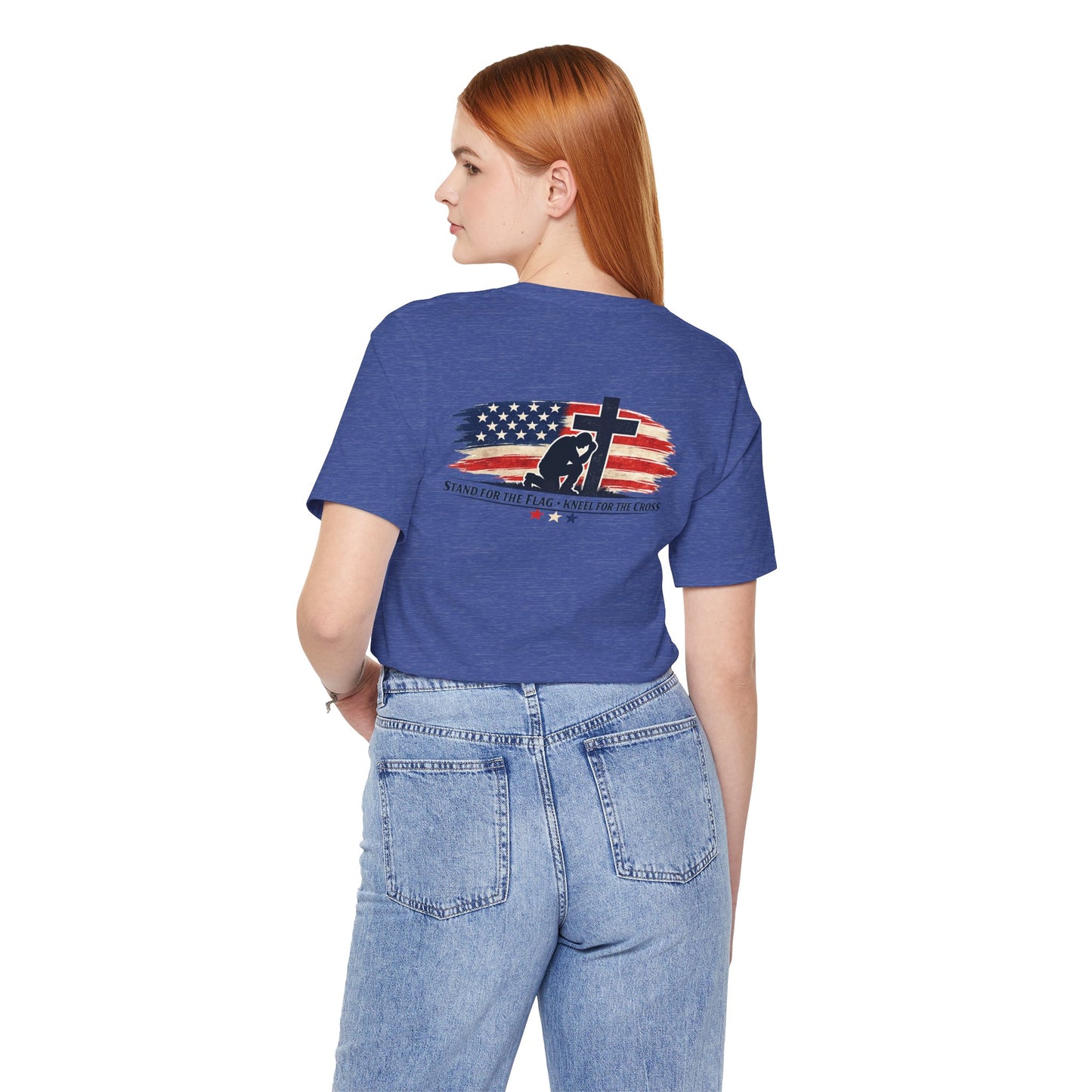 Patriotic Cross Tee – "Stand for the Flag, Kneel for the Cross" Short Sleeve T-Shirt
