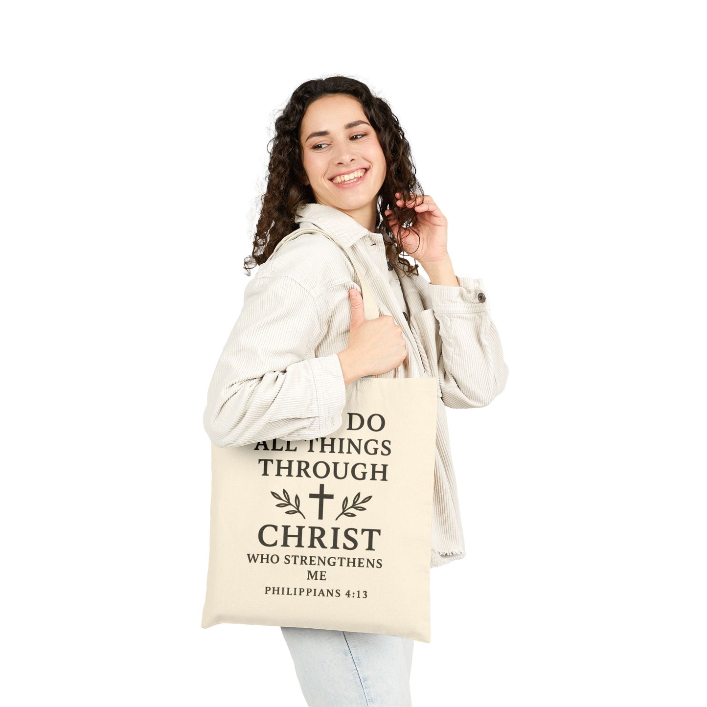 "I CAN DO ALL THINGS THROUGH CHRIST" Cotton Canvas Tote Bag