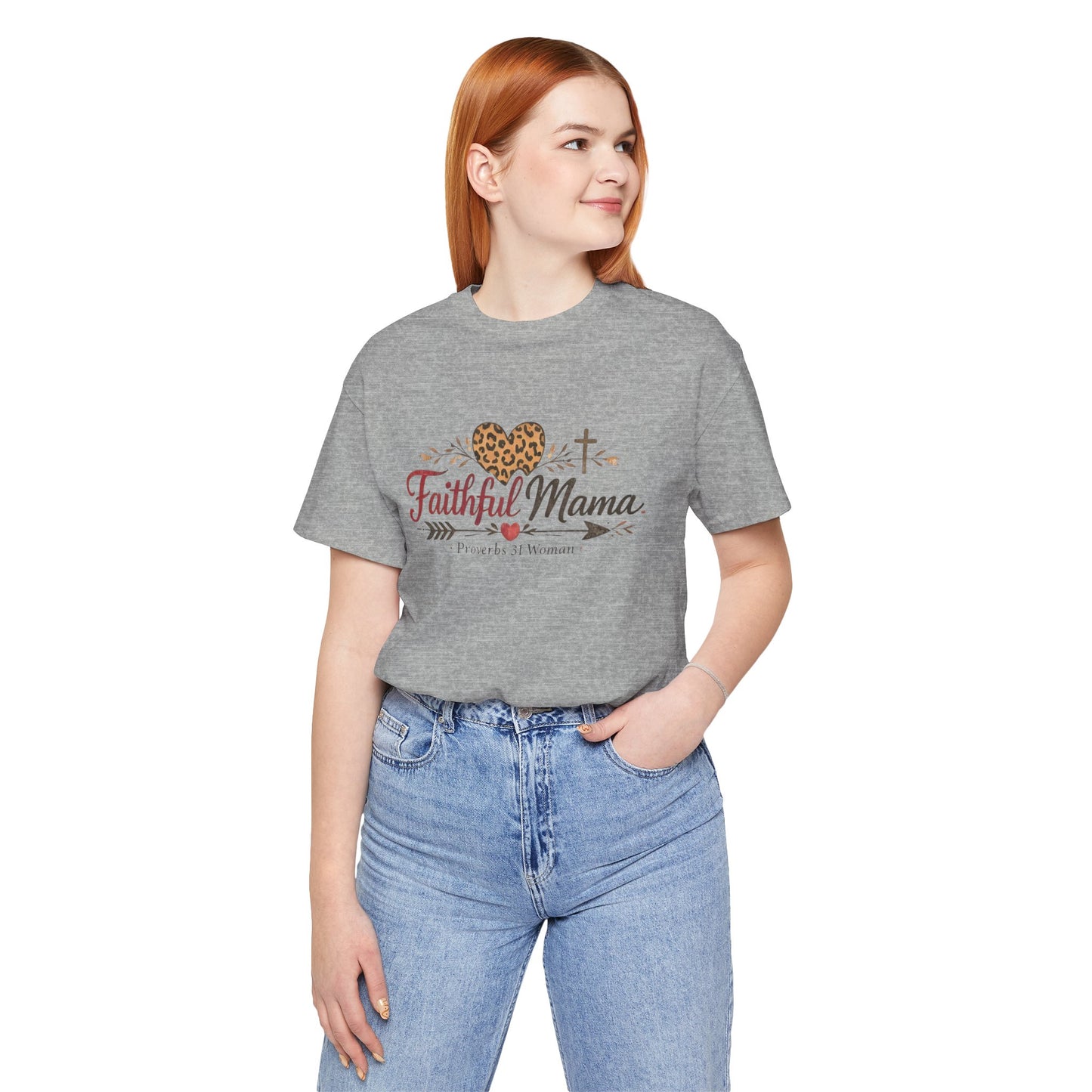 Faithful Mama T-Shirt - Leopard Heart Christian Mom Tee (Proverbs 31 Woman)