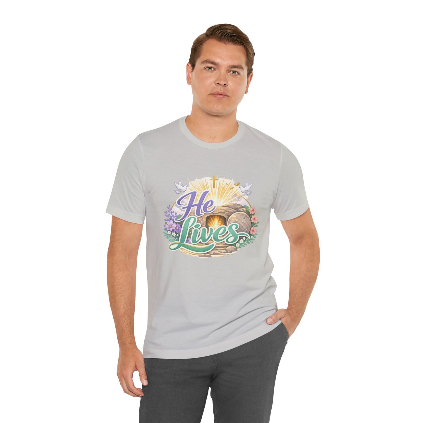 He Lives Jesus Tomb Tee — Christian Easter T‑Shirt