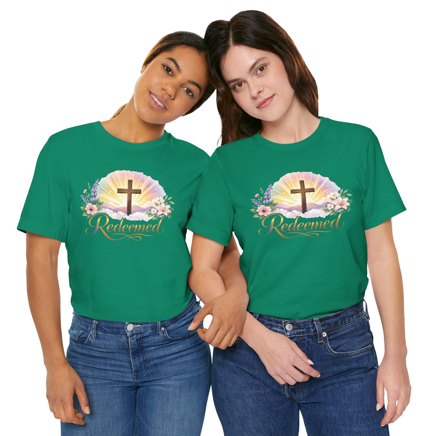"Redeemed" Cross Floral T-Shirt — Christian Faith Tee