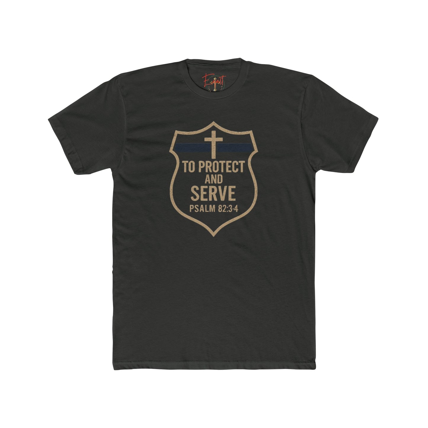 Blue Line "Serve and Protect" Christian Cross T-Shirt