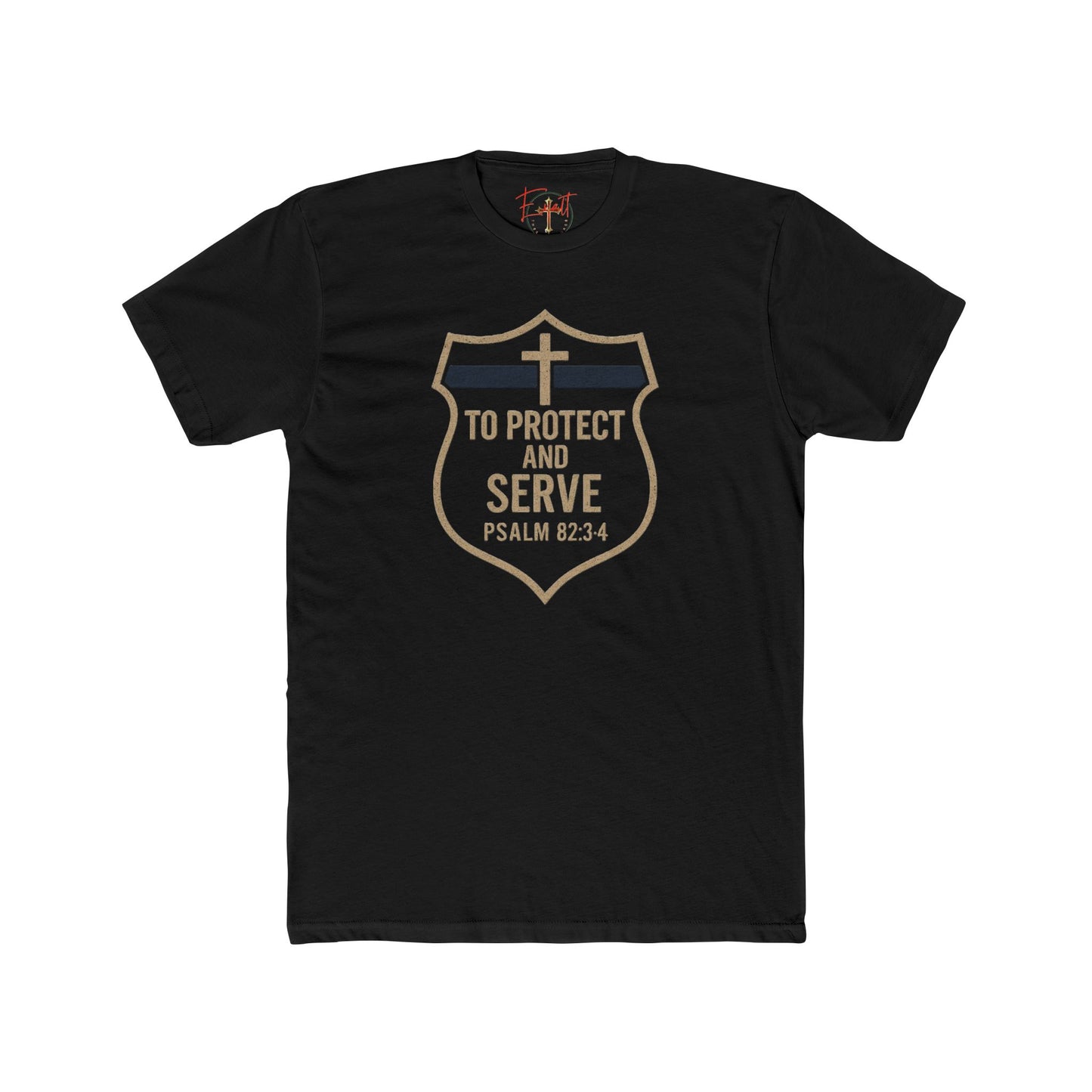 Blue Line "Serve and Protect" Christian Cross T-Shirt