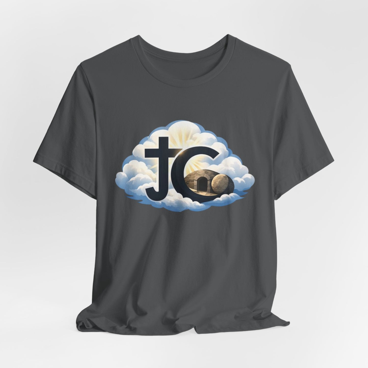 Jesus Christ (JC) Cross Tee — Crucified, Risen & Coming Again