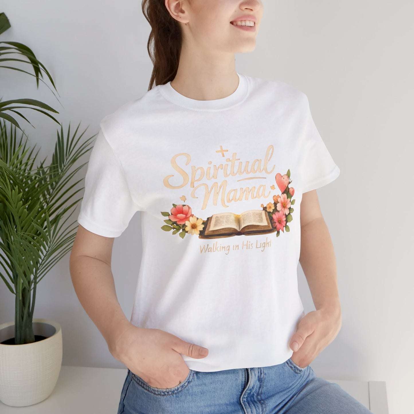 Spiritual Mama T-Shirt — "Walking in His Light" Floral Bible Tee