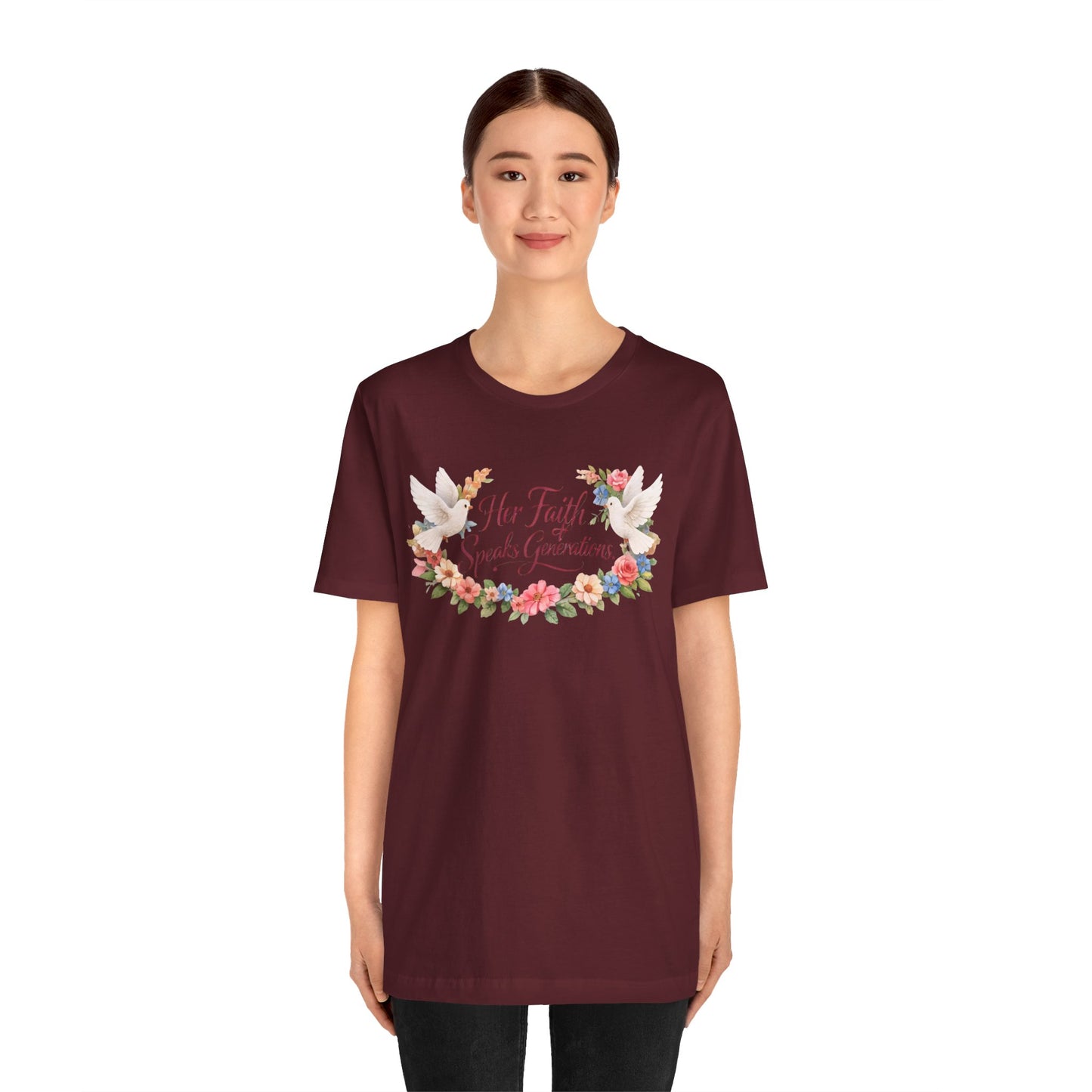 Her Faith Speaks Generations T-Shirt — Floral Christian Inspirational Tee