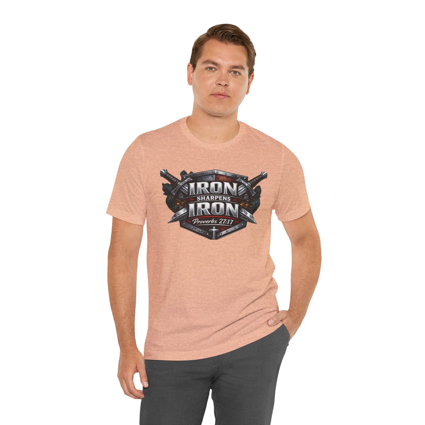 Iron Sharpens Iron T-Shirt — Faith-Based Proverbs 27:17 Graphic Tee